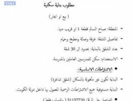  مطلوب بناية للايجار او البيع بصباح السالم 
