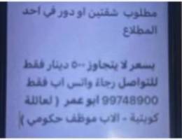  مطلوب شقتين او دور 