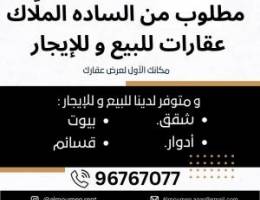  مطلوب شقق بغرب و جنوب عبدالله المبارك 