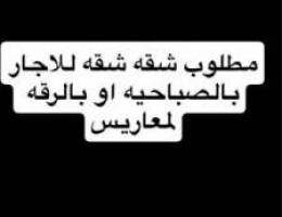  مطلوب شقه للأجار بالصباحيه او بالرقه بحدود 300دينار للمعاريس… 
