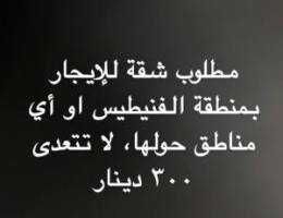  مطلوب شقة غرفتين لمعاريس في الفنيطيس، او اي منطقة حولها ولا تتعدى ٣٠٠ 