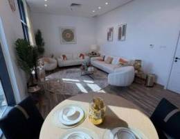  للبيع خلو شقة  غرفتين جديدة إطلاله بحريه في صباح السالم في برج راقي 