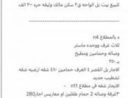  شقه مطلاع للايجار يوجد بيوت للبيع 