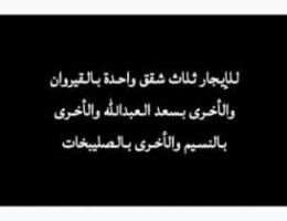  يوجد لدينا ثلاث شقق للإيجار ١ بسعد العبدالله ٢ بقيروان ٣ النسيم 
